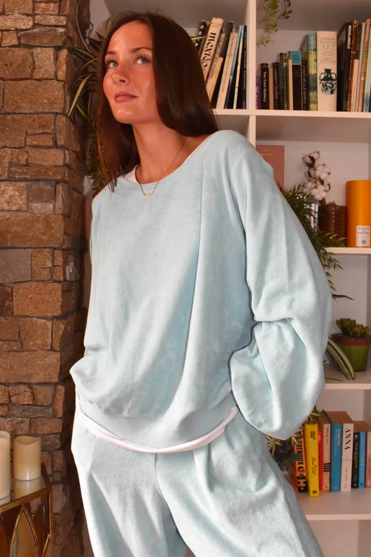 Terry B Lantern Sleeve Sweatshirt Duck Egg
